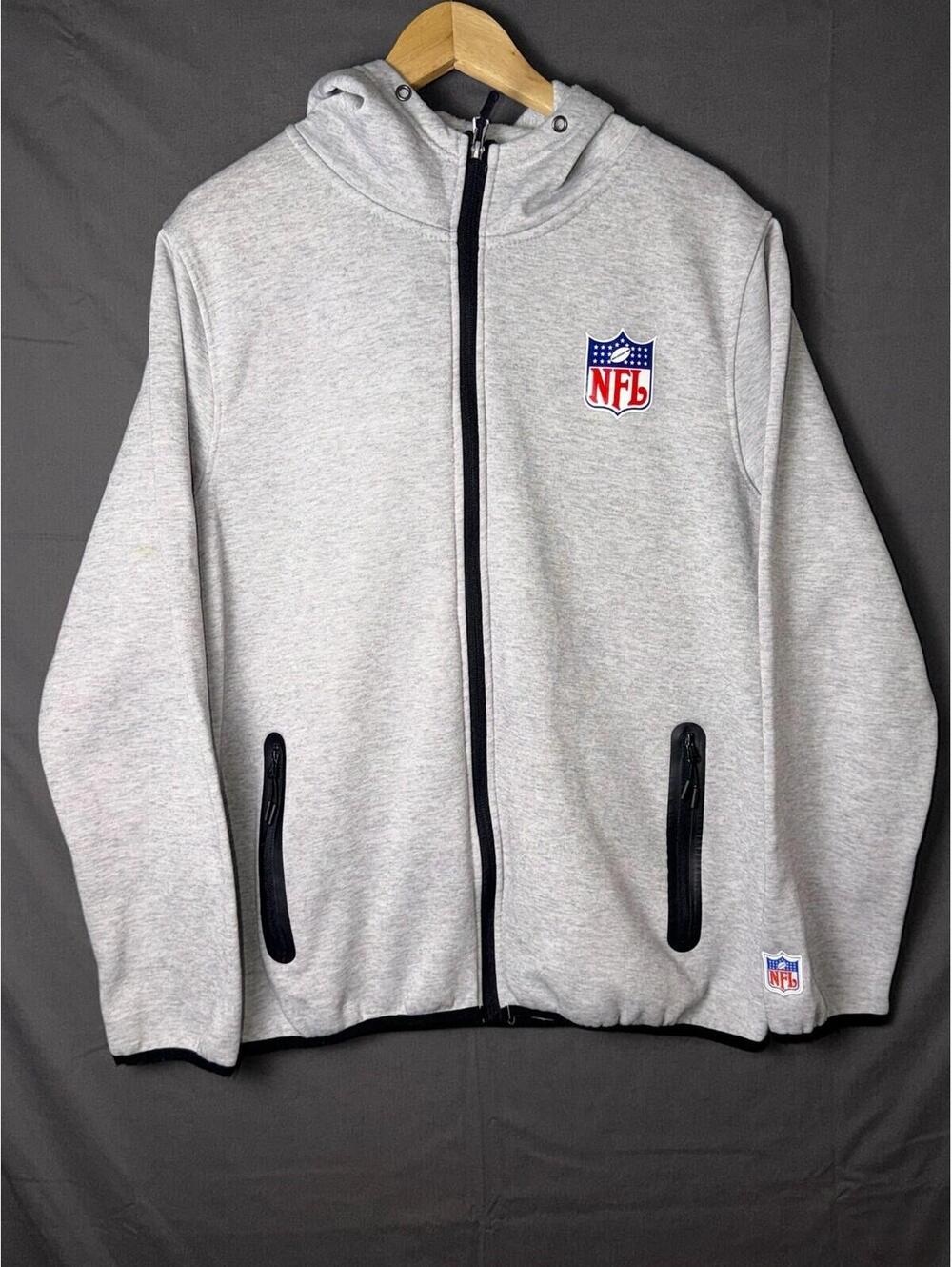NFL Men’s Medium Full Zip Hoodie Light Gray Embroidered Logo Athletic Sweatshirt